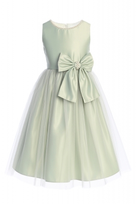 Girls Dress Style 781 - Sage Satin and Pearl with Tulle Dress